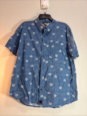 Marvel Captain Amer Blue Short Sleeve Button-Down Shirt Sz L. 0011